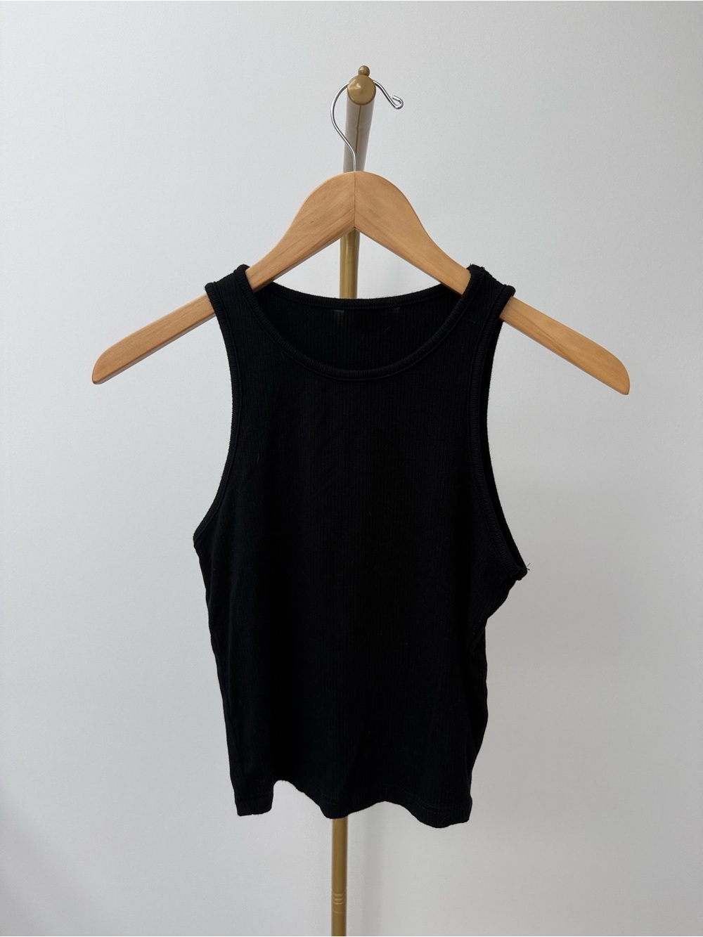 Black Ribbed Knit Sleeveless Summer Casual Crop Tank Top XS